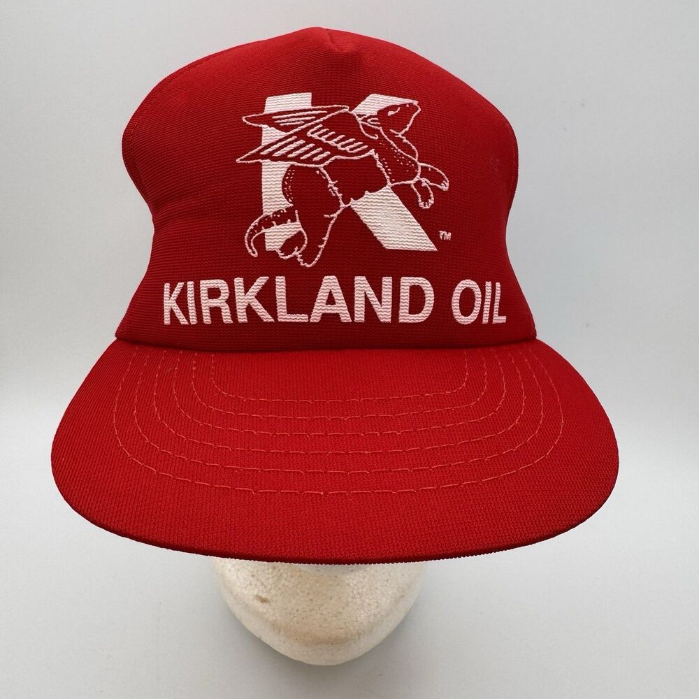 Vintage Kirkland Oil Trucker Hat USA Pegasus Armadillo Patch Cap Red